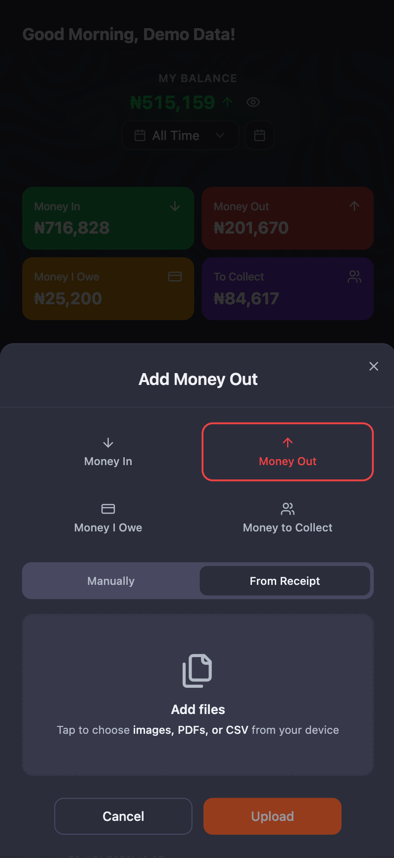 Floww AI receipt scan screen